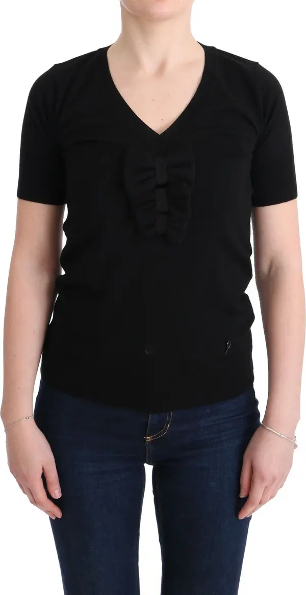 Black 100% Lana Wool Blouse Women T-shirt Top