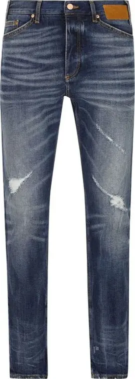 Blue Cotton Straight-Leg Jeans