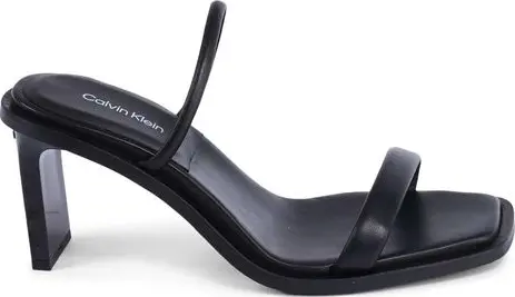 Black Leather Stiletto Heel Sandals