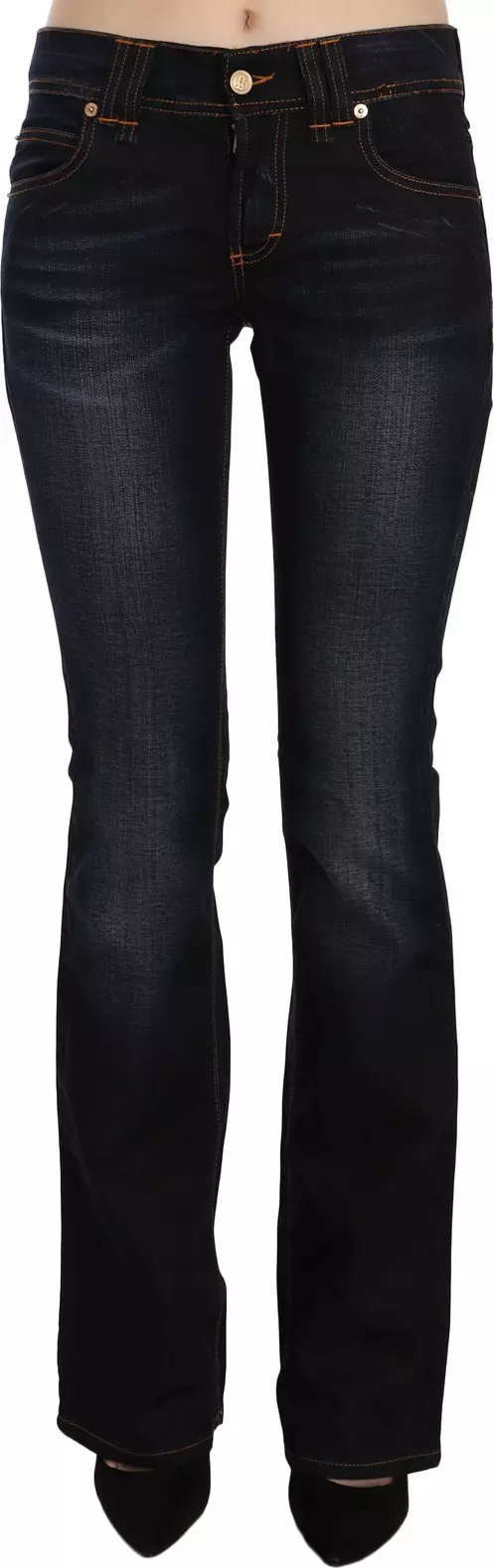 Blue Washed Mid Waist Regular Leg Boot Cut Denim Jeans