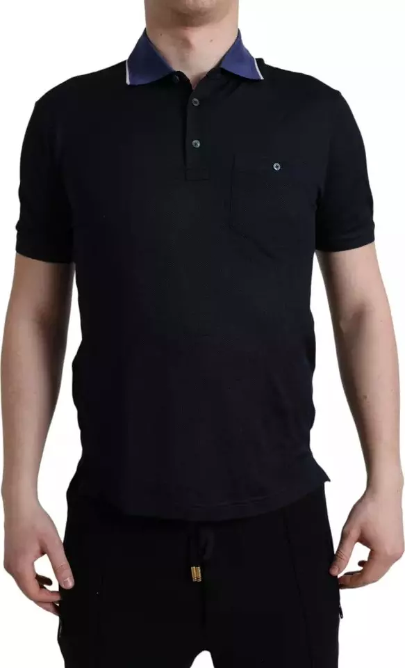 Polo Navy Blue Collared Silk Men T-shirt