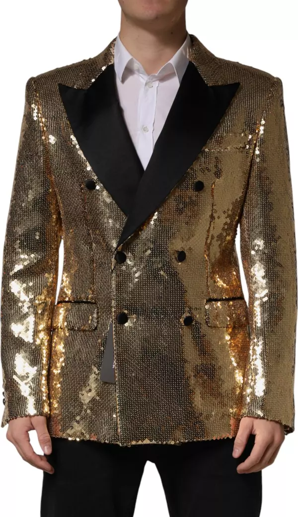Gold Sequined Double Breasted Jacket Blazer