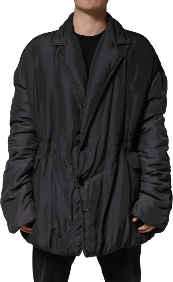 Black Silk Padded Parka Men Coat Jacket