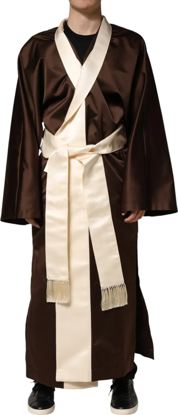 Brown Cream Lounge Belted Bathrobe Jacket