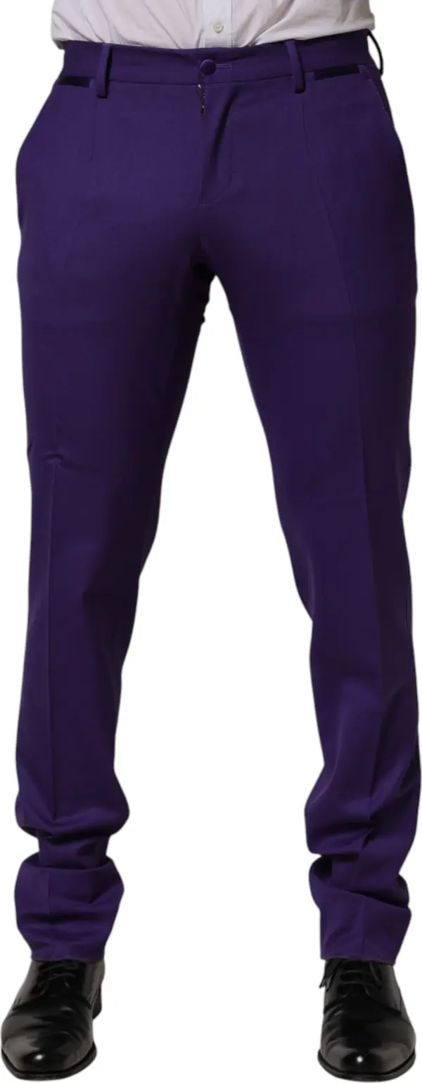 Purple Wool Skinny Dress Men Trouser Pants