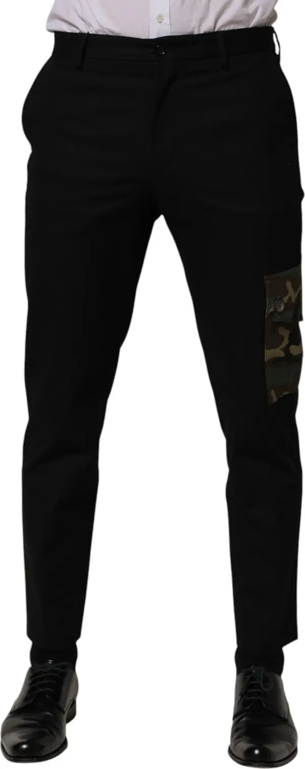 Black Cotton Skinny Dress Cargo Trouser Pants