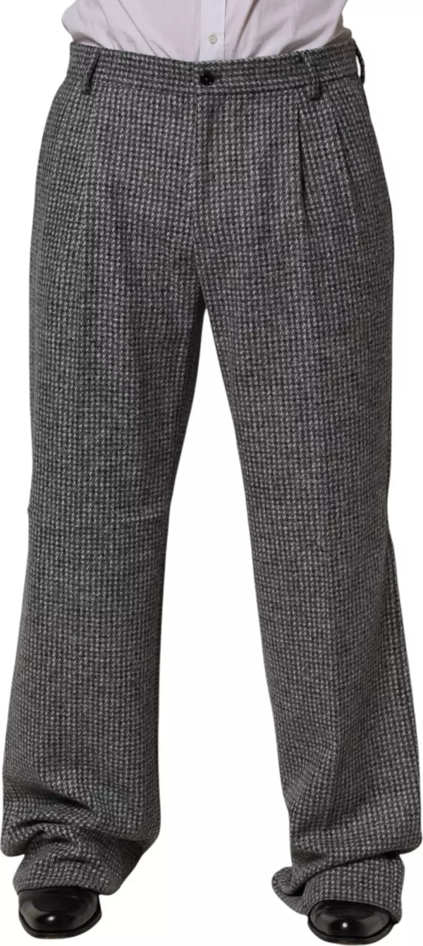 Gray Houndstooth Straight Dress Trouser Pants