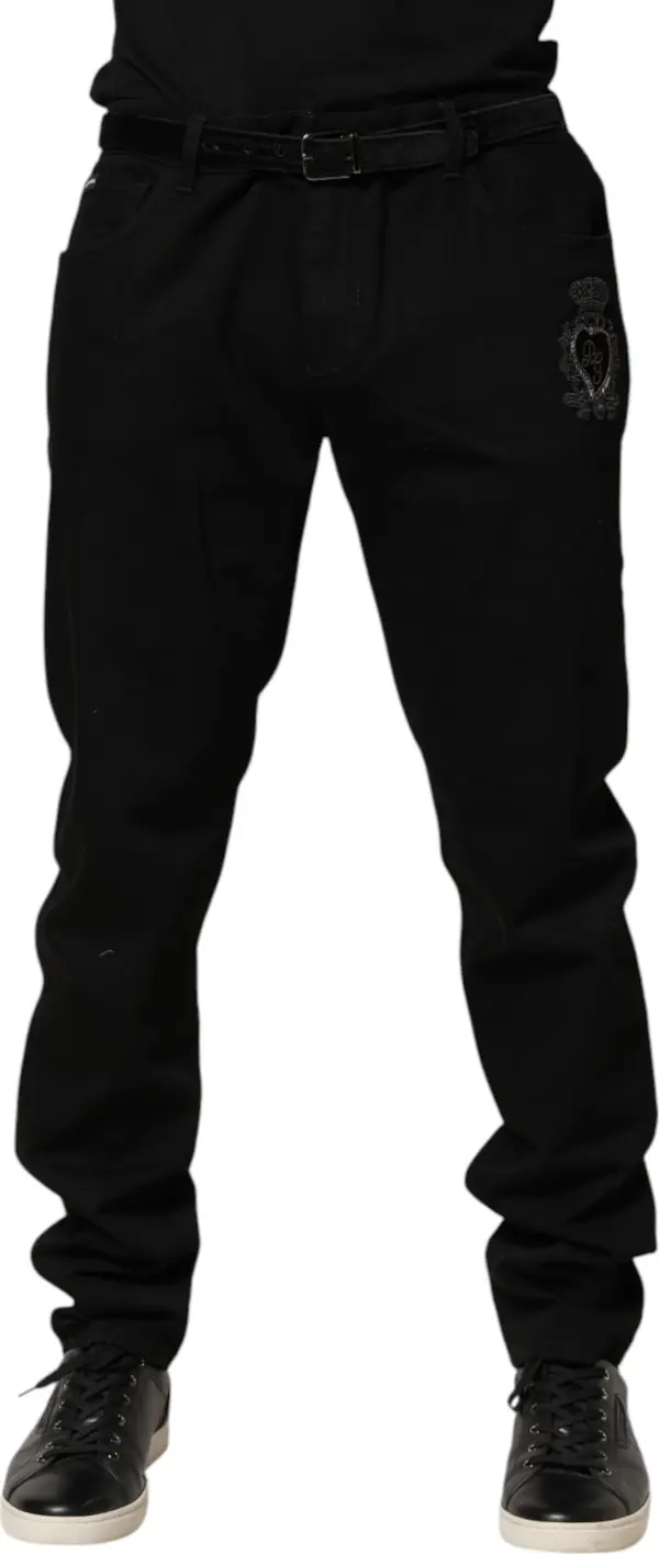 Black Sacred Heart Skinny Men Denim Jeans