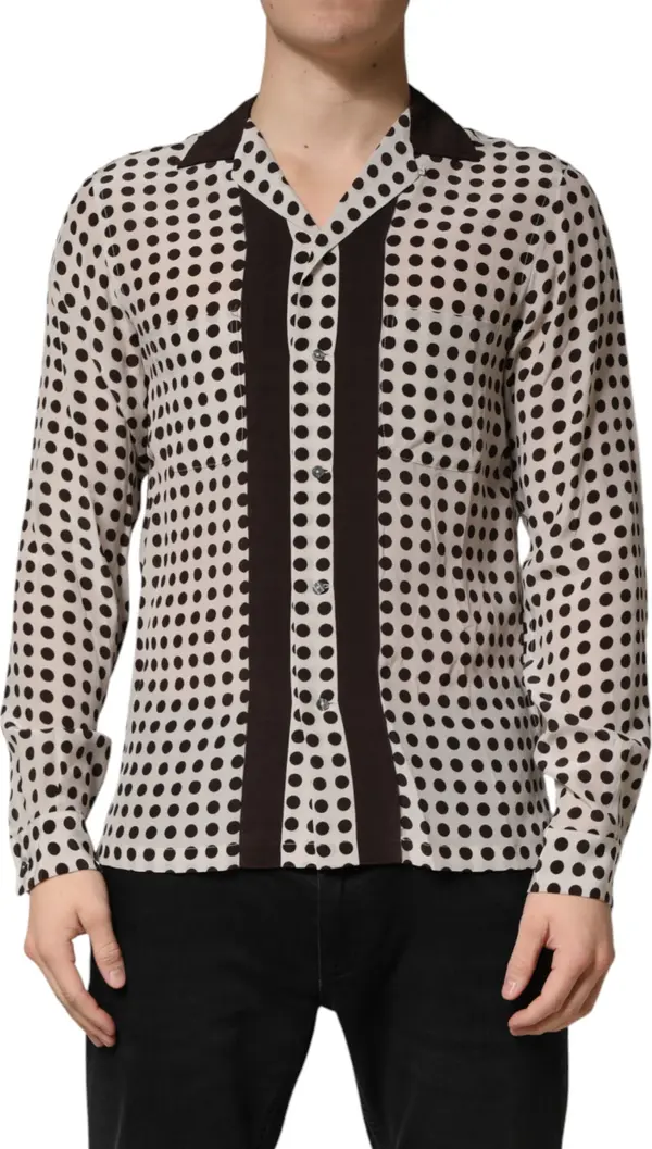White Black Polka Dot Silk Men Casual Shirt