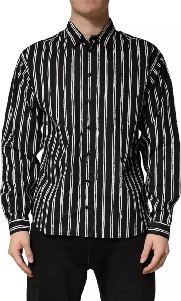 Black Stripes Cotton Men Formal Dress Shirt