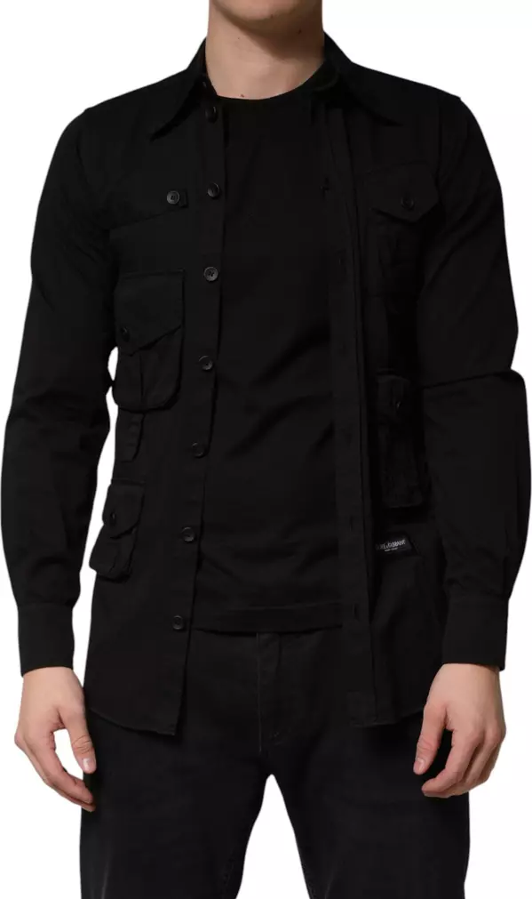 Black Cotton Collared Men Button Down Shirt