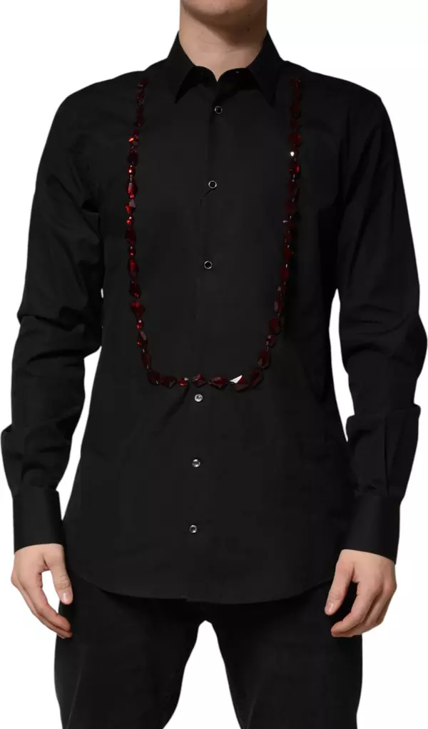 Black Crystal GOLD Formal Cotton Dress Shirt