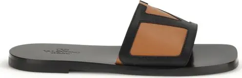 Black Calf Leather Bos Taurus Flat Sandals