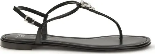 Black Calf Leather Bos Taurus Flat Sandals