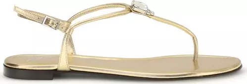 Gold Calf Leather Bos Taurus Flat Sandals