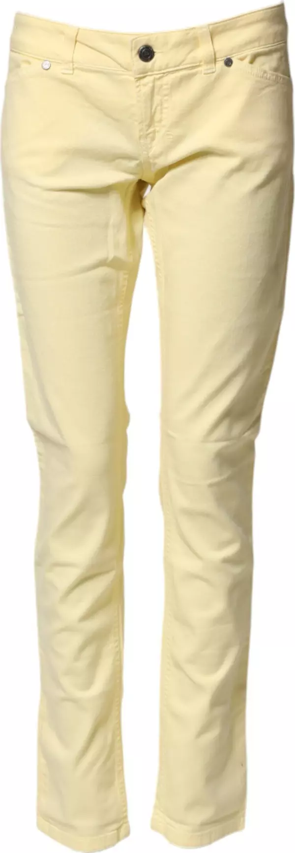Yellow Cotton Low Waist Slim Fit Skinny Denim Casual Jeans