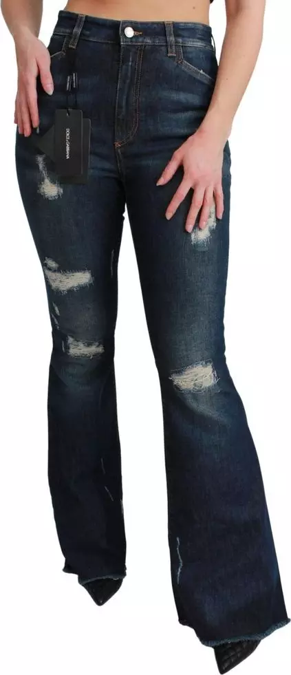 Blue Cotton Flared Jeans