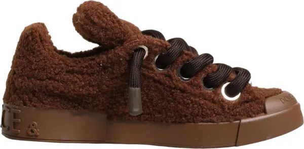 Brown Faux Shearling Low Top Sneakers Shoes