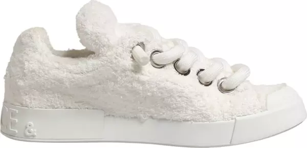 White Faux Shearling Low Top Sneakers  Shoes