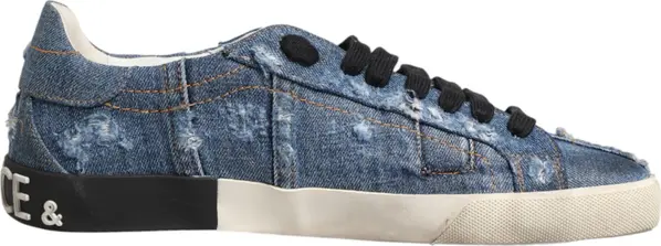 Blue Distressed Denim Low Top Sneakers Shoes