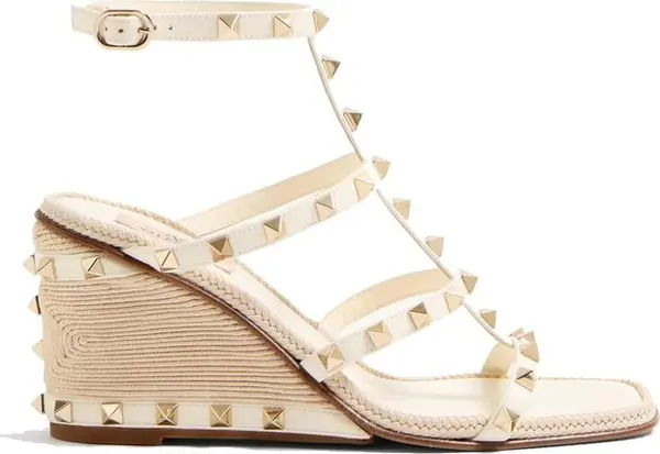 Beige Calfskin Wedge Sandals