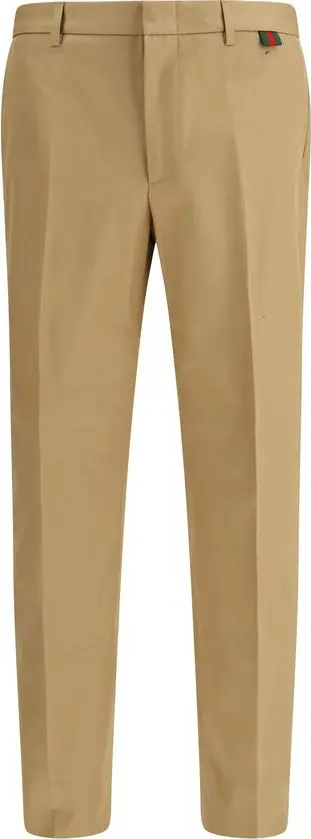 Beige Cotton Casual Pants