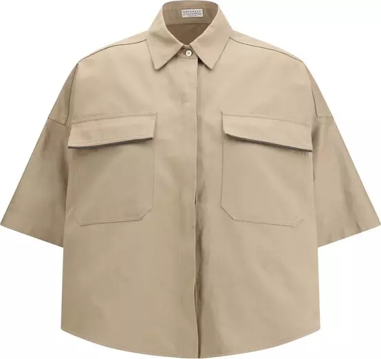 Beige Cotton Shortsleeve Shirt