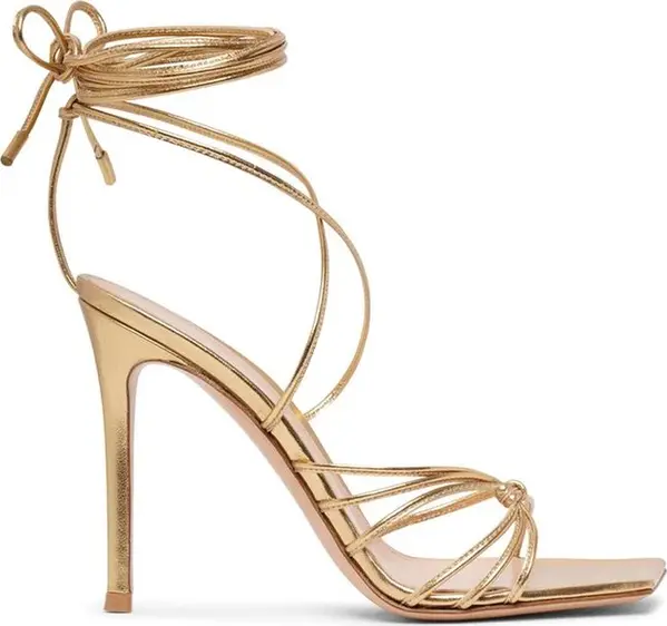 Gold Calfskin Stiletto Heel Sandals