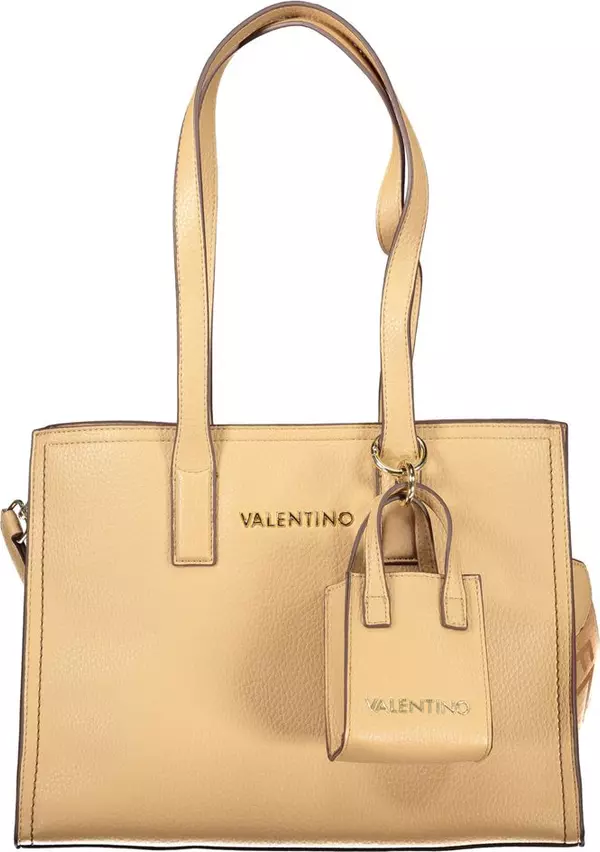 Beige Polyurethane Women's Bag with Shoulder Handles