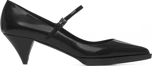 Black Calfskin Mid Heel Pumps