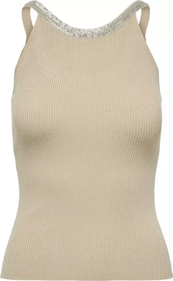 Beige Nylon  Elastane Tank Tops