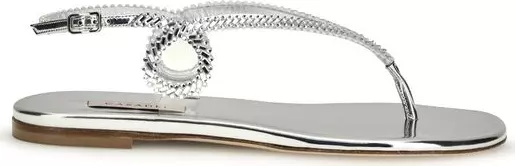 Silver Calf Leather Bos Taurus Flat Sandals