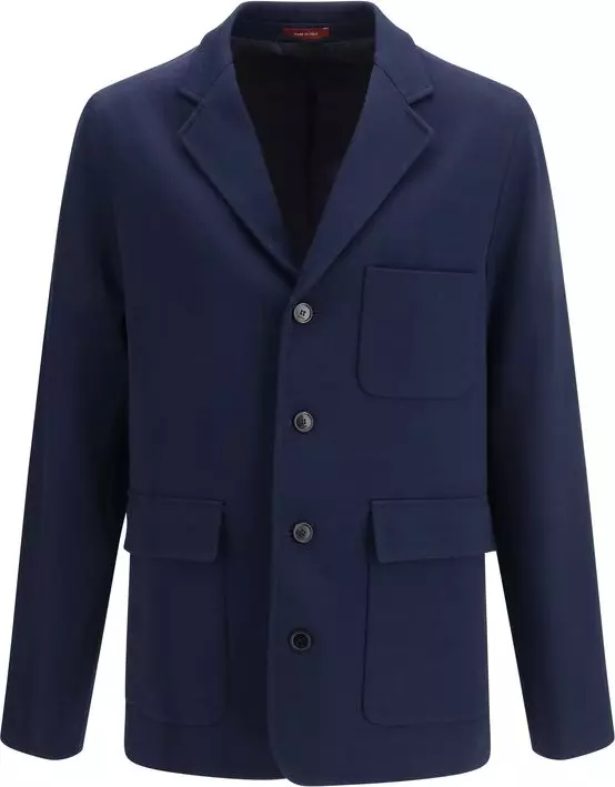 Blue Cotton Full-Length Jacket