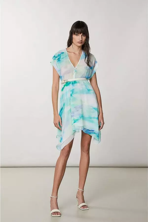 Turquoise Polyester Casual Dress