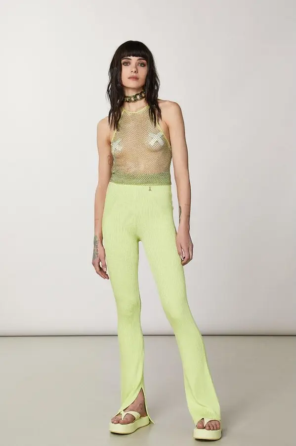 Yellow Viscose Casual Pants