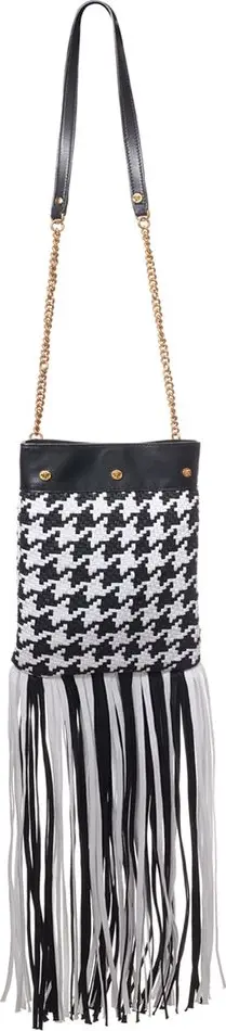 Black And White Leather And Textile Shoulder Bag