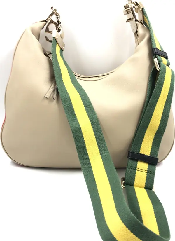 Gucci Aria Calfskin Web Large Attache Shoulder Bag Beige