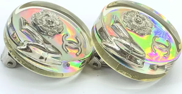 Vintage Holographic Logo Clip-On Earrings