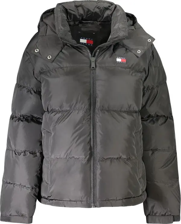 "Black Polyester Women Jacket with Removable Hood"