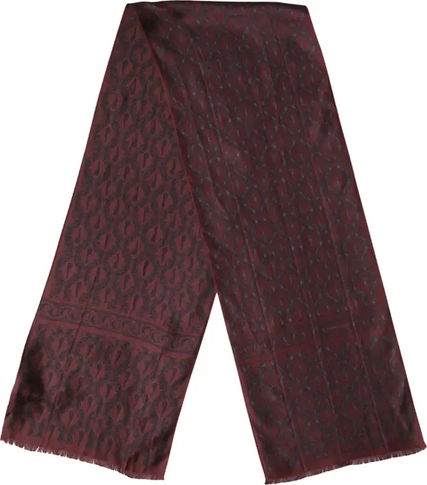 Burgundy Black Silk Paisley Foulard 135cm X 22cm  Scarf