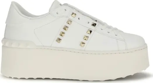 White Calf Leather Bos Taurus Platform Sneakers