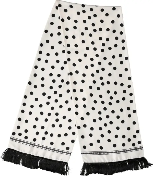 White Black Polka Dot Neck Wrap Foulard 165.5cmx32cm Scarf