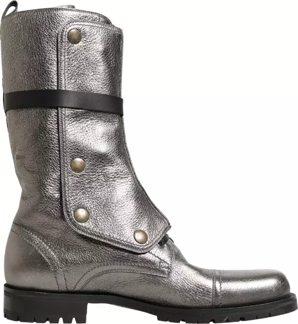Metallic Leather Buckle Combat Boots Shoes