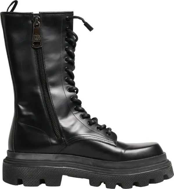 Black Leather Trek Sole Combat Boots Shoes