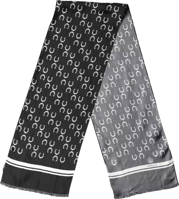Black Horseshoe Silk Neck Foulard 136cm x 23cm Men Scarf