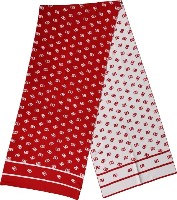 Red White Logo Print Foulard 201cm x 40.5cm  Men Scarf