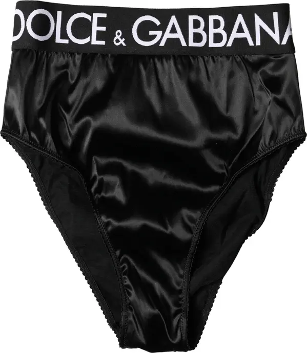 Black Satin High-Waist Brief Logo Women Underwear