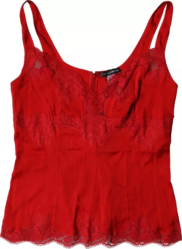 Red Silk Floral Lace Lingerie Top Underwear