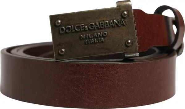 Brown Leather Logo Metal Buckle Men Belt