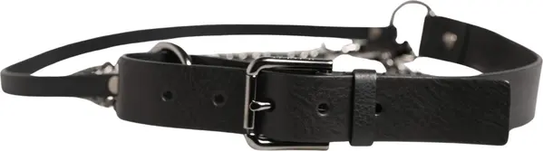 Black Leather Silver Chain Waist Men Belt